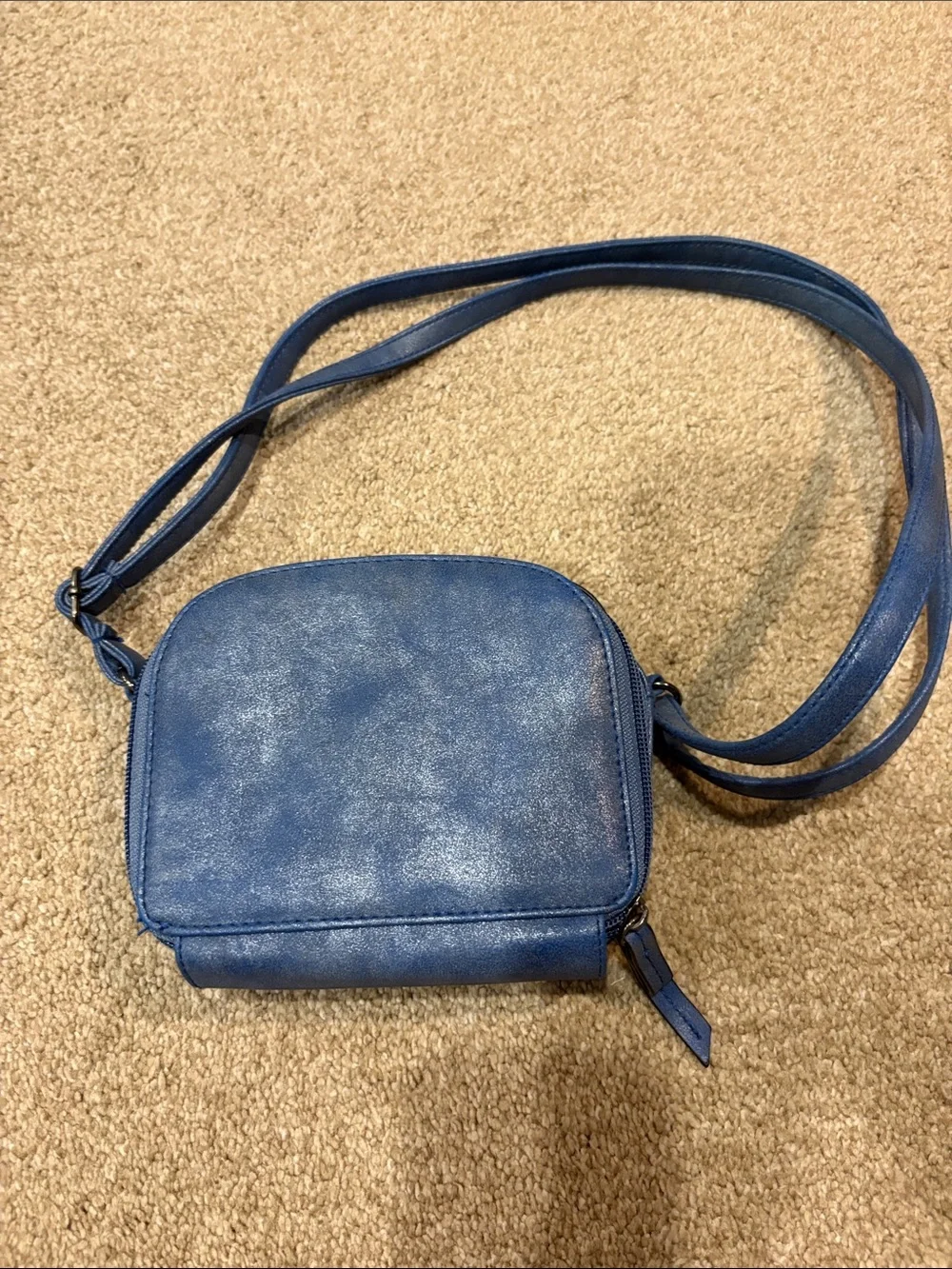Nicole Miller Blue Faux-Leather Crossbody Shoulder Bag